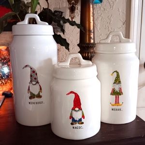 Rae Dunn MISCHEIF, MAJIC & MERRY gnome canisters